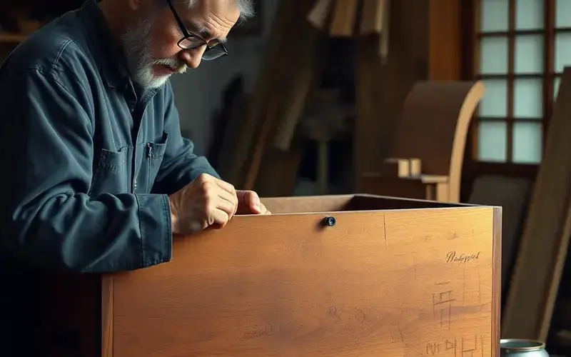 木製家具の修復作業