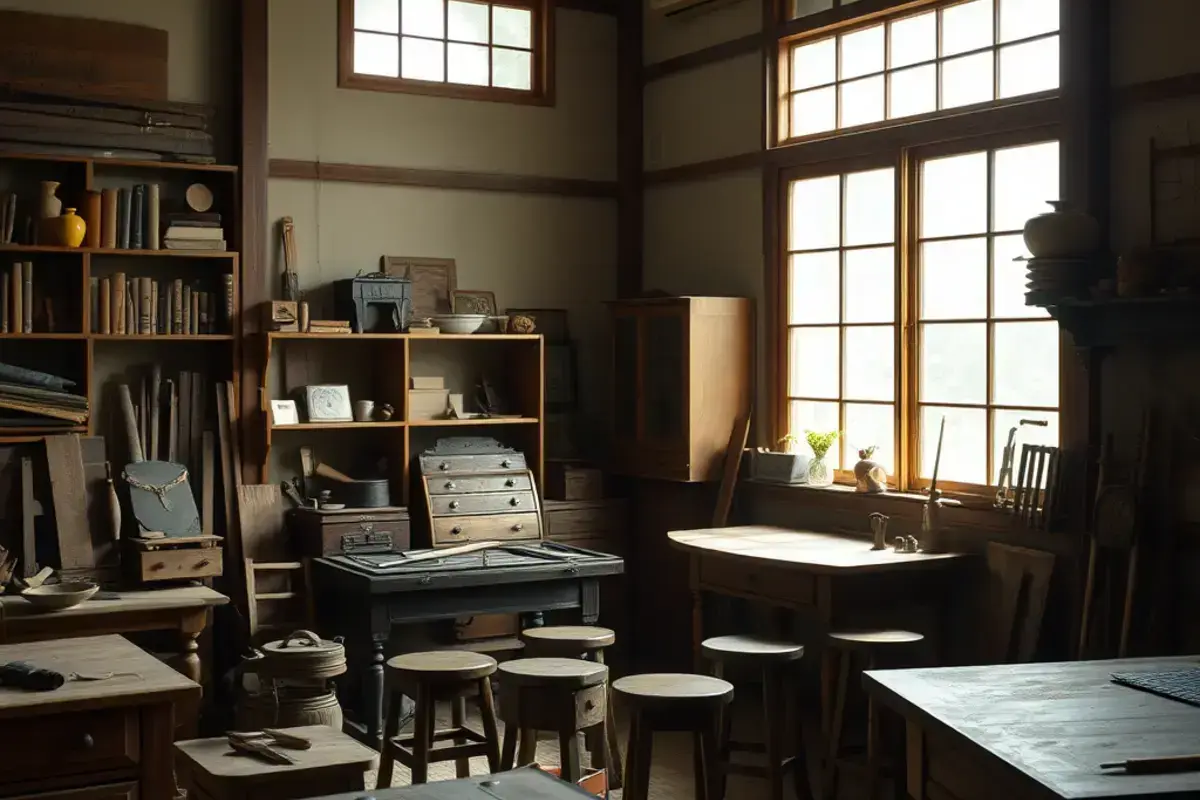 藤原アンティーク修復工房の工房